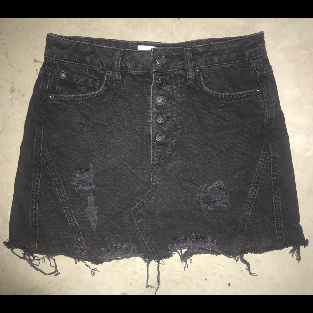 Distressed Black Denim Skirt